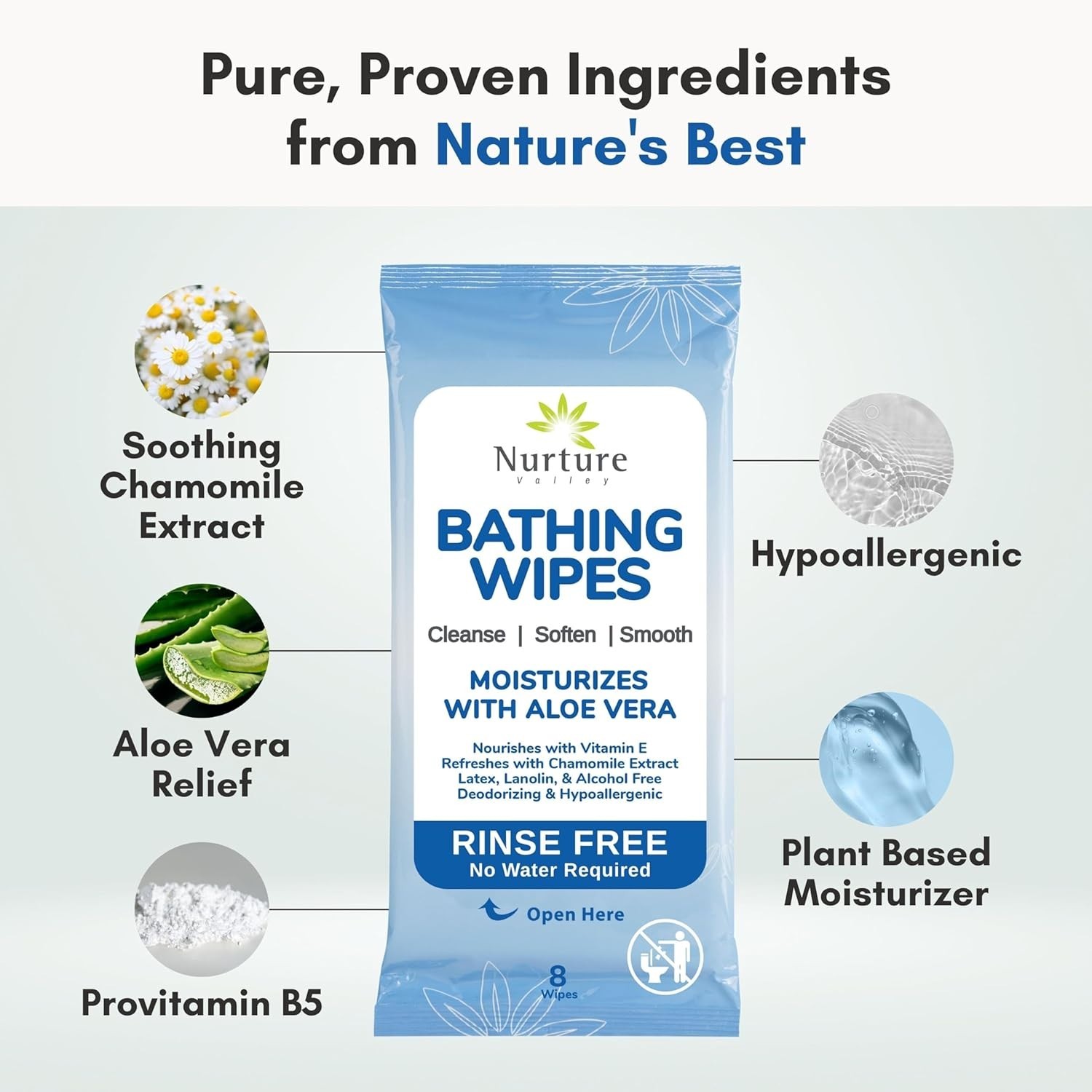 Rinse Free Adult Bath Wipes Aloe Vera 48 Count – Waterless Cleansing for Sens…