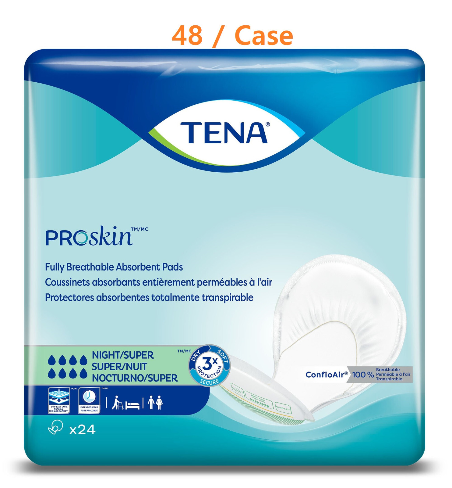 TENA Night Super Incontinence Pads Heavy Absorbency 48 Pack