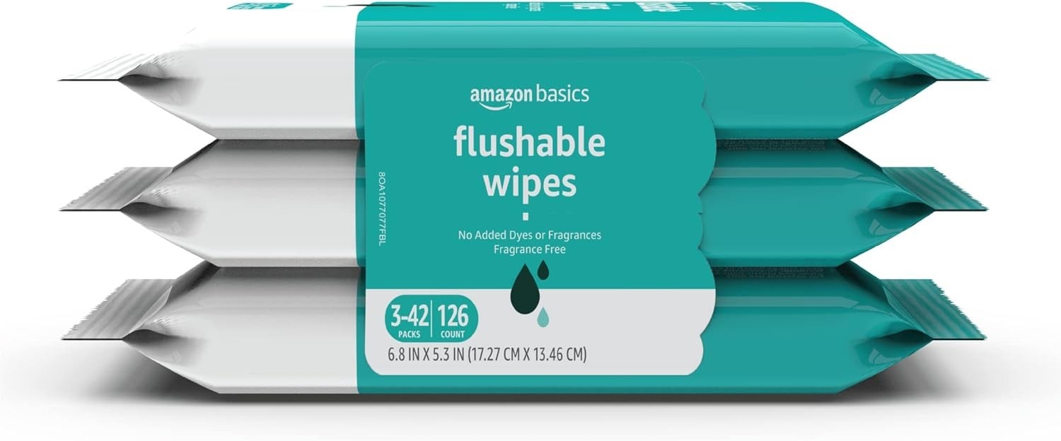 Adult Wet Wipes Flushable Fragrance Free, 126 Count (3 Packs of 42) Packaging Ma