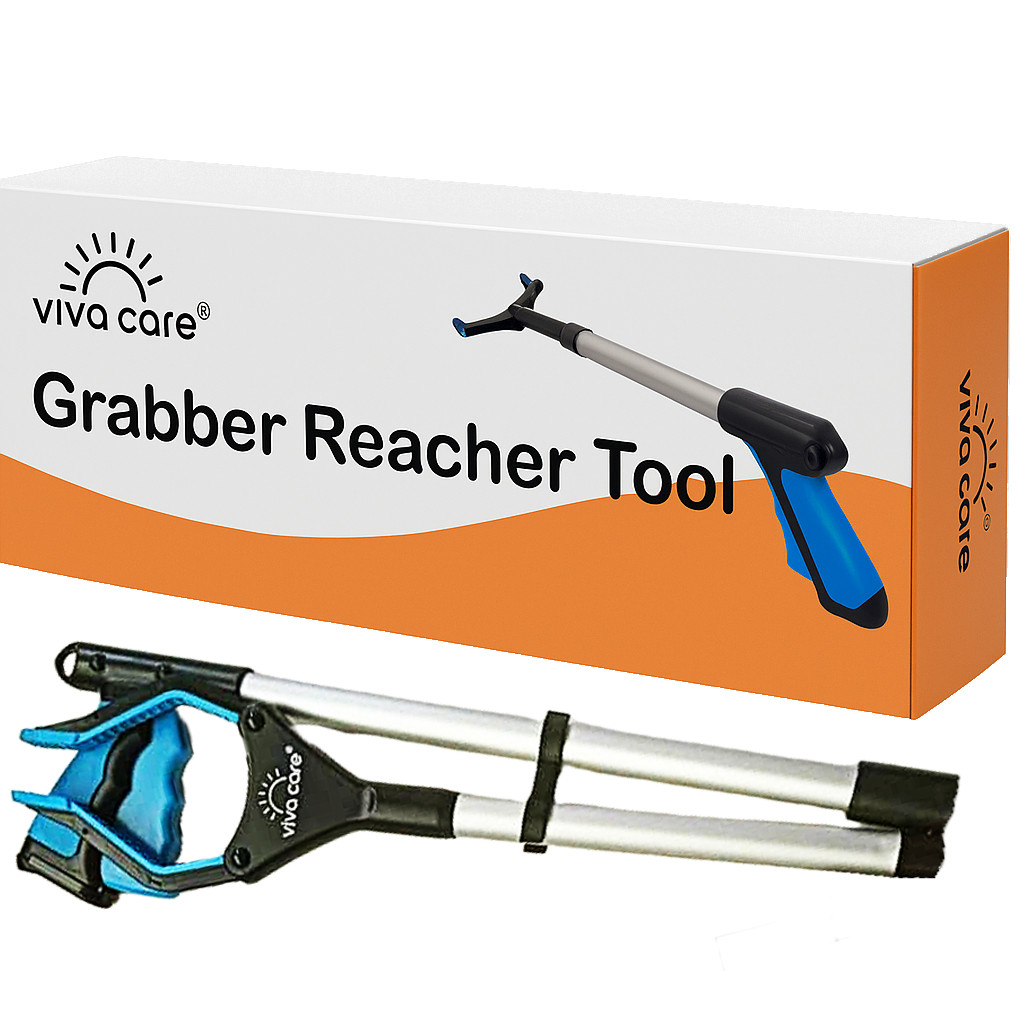 Foldable Grabber Reacher for Adult– Rotatable Head, Non-Slip Grip, 32″ Long Blue