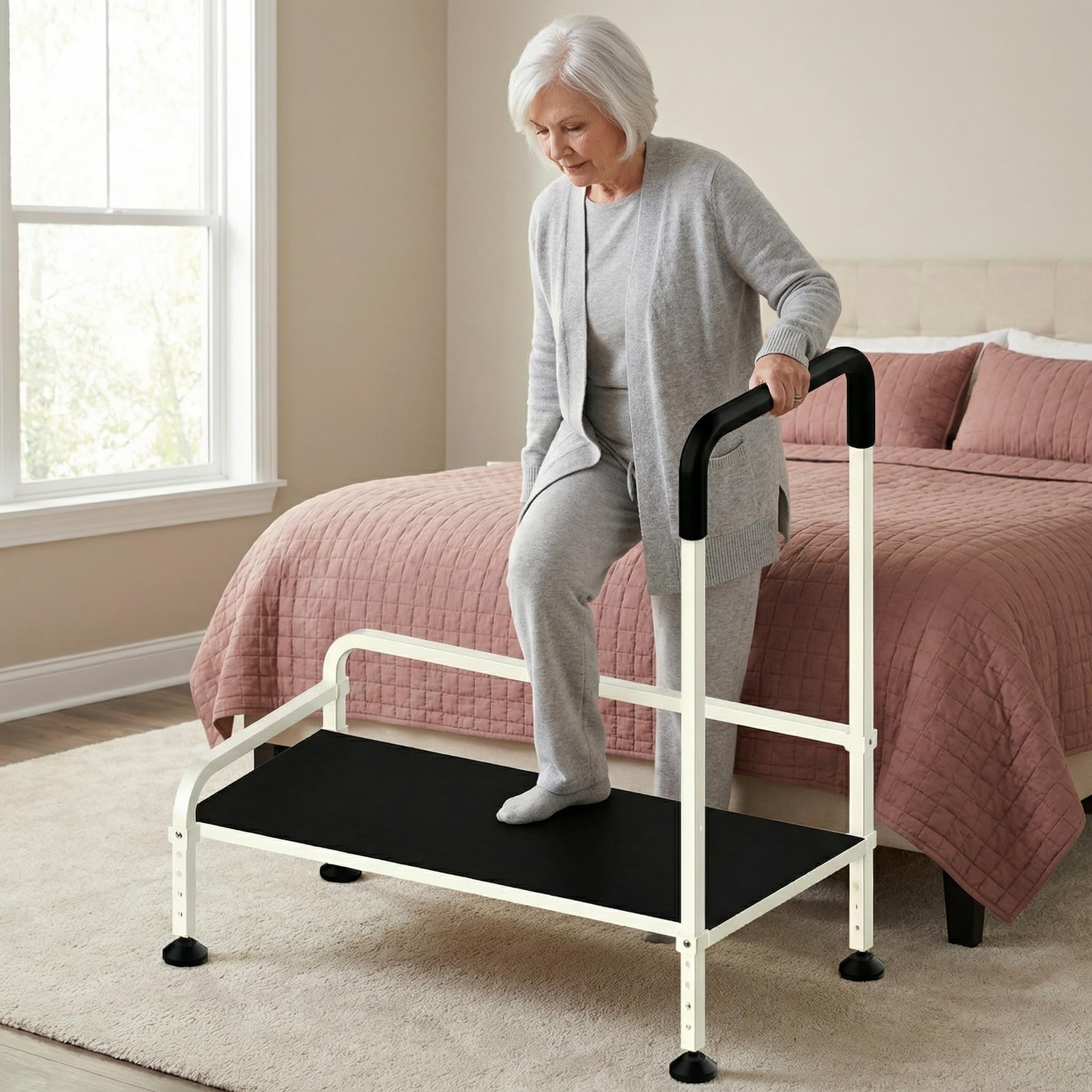 Seniors Assist Step Stool with Support Handrail, Non-Slip Platform, Height Ad…