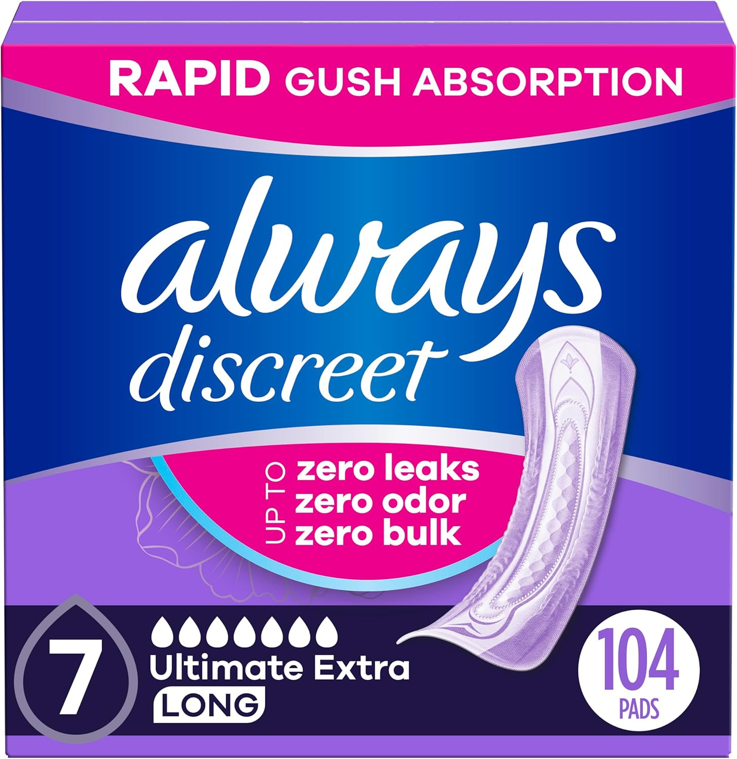 Adult Incontinence Pads for Women, Ultimate Extra Absorbency, Long Length, Postp