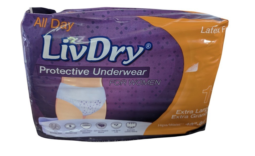 LivDry Protective Underwear Briefs Women’s Latex Free Size XLARGE 11 Count NEW