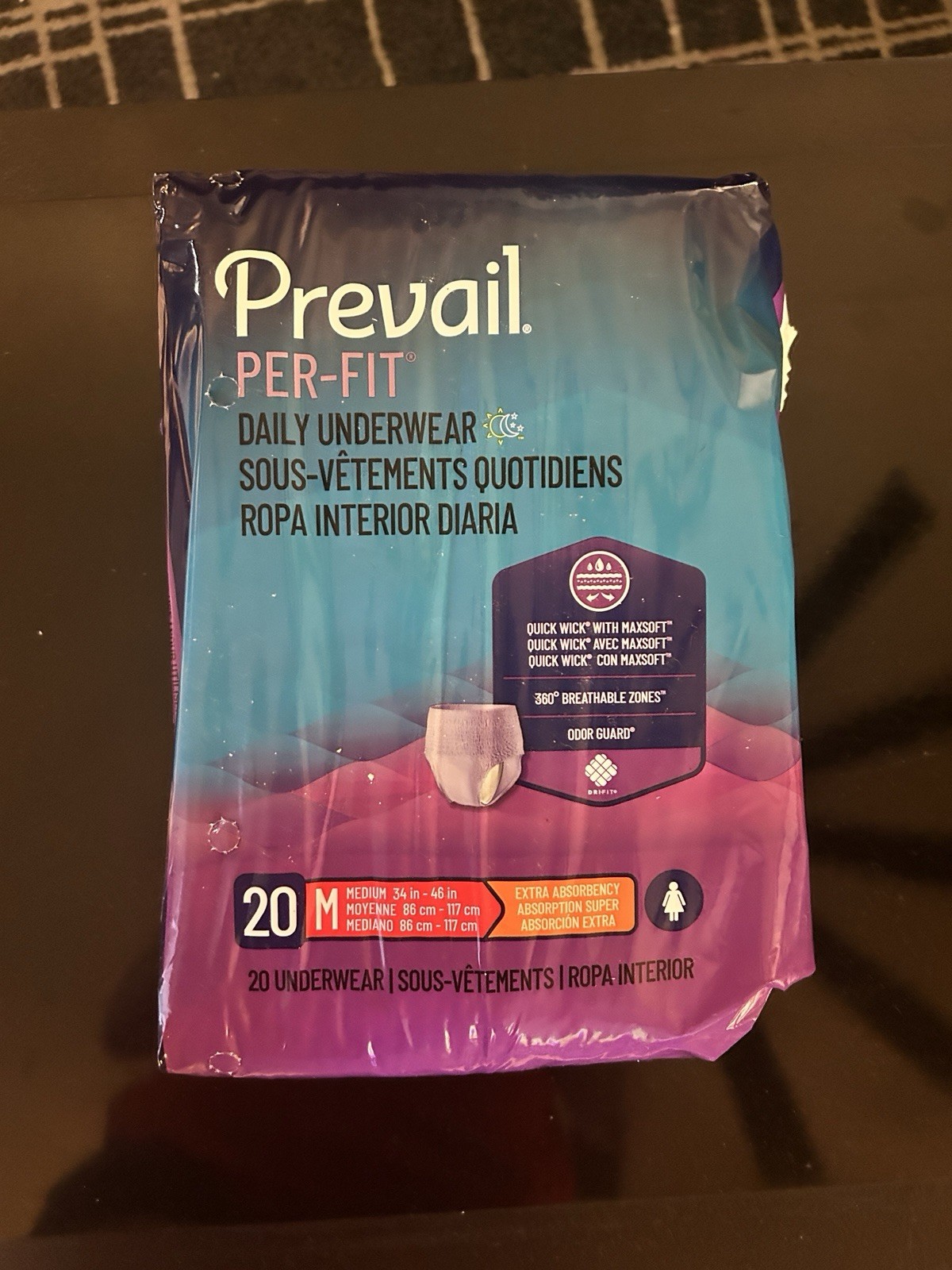 Prevail Per-Fit Daily Underwear, Size M, 20ct each pack (16 Packs Available)