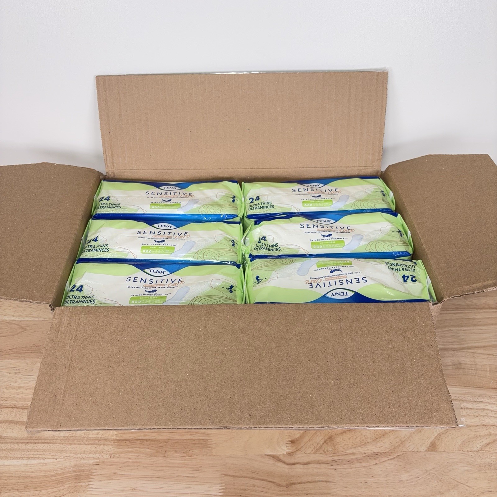 Lot Of 6 Tena Sensitive Care Light Extra Coverage Incontinence Pads – 24 Count