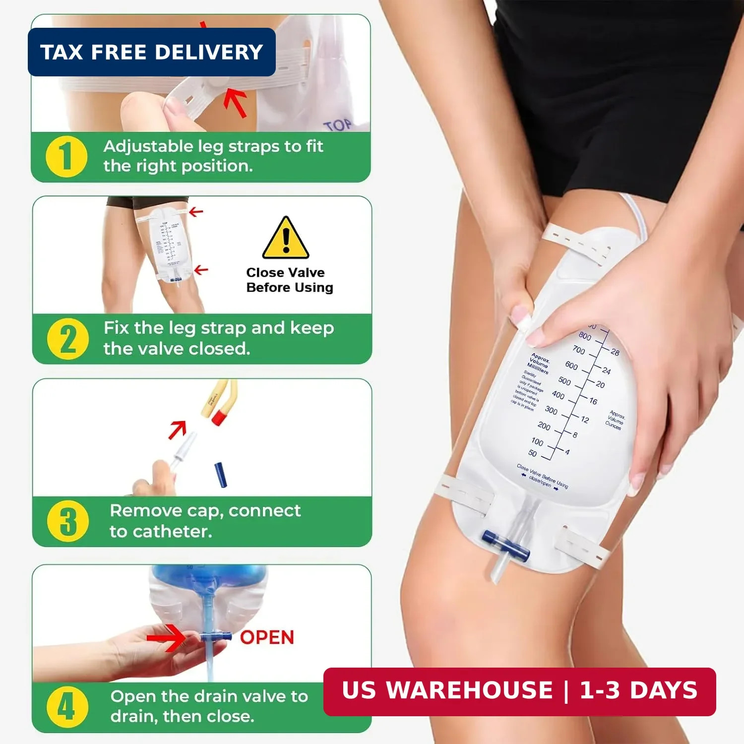 Foley Catheter Leg Bags for Men with 6 Pack, Catheter Bags 1000ml for Men, Urine
