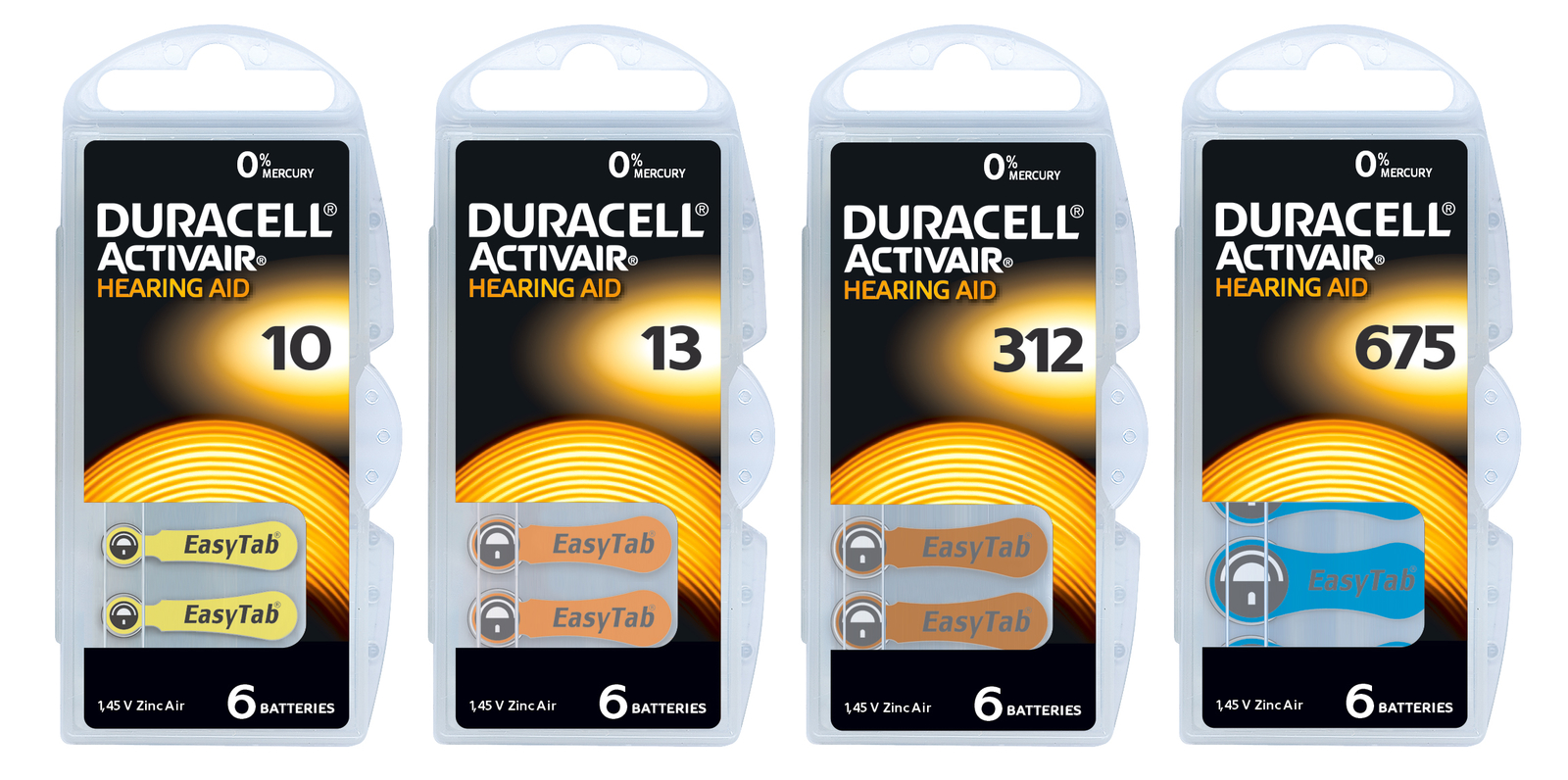 Duracell Hörgerätebatterien DA 10, 13, 312, 675 – Mercury free