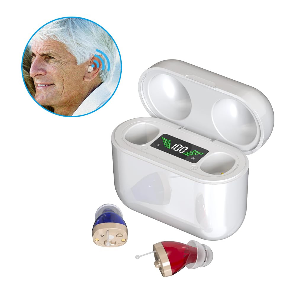 1 Pair Rechargeable CIC Noise Reduction Hearing Aids For Seniors & Adults