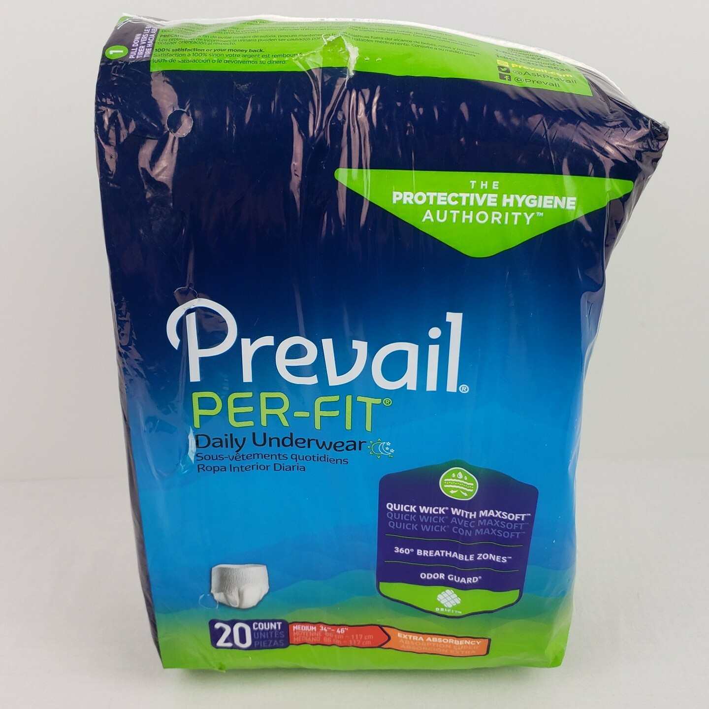Prevail Adult Men’s Diapers PER-FIT Size MEDIUM 20 Count Sealed Daily Underwear