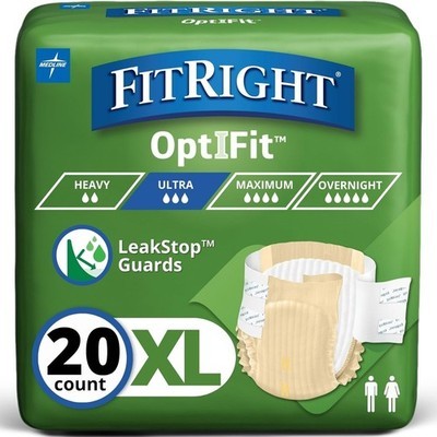FitRight OptiFit Ultra Absorbent Leak Protection Adult Diapers, XL, 20 Count