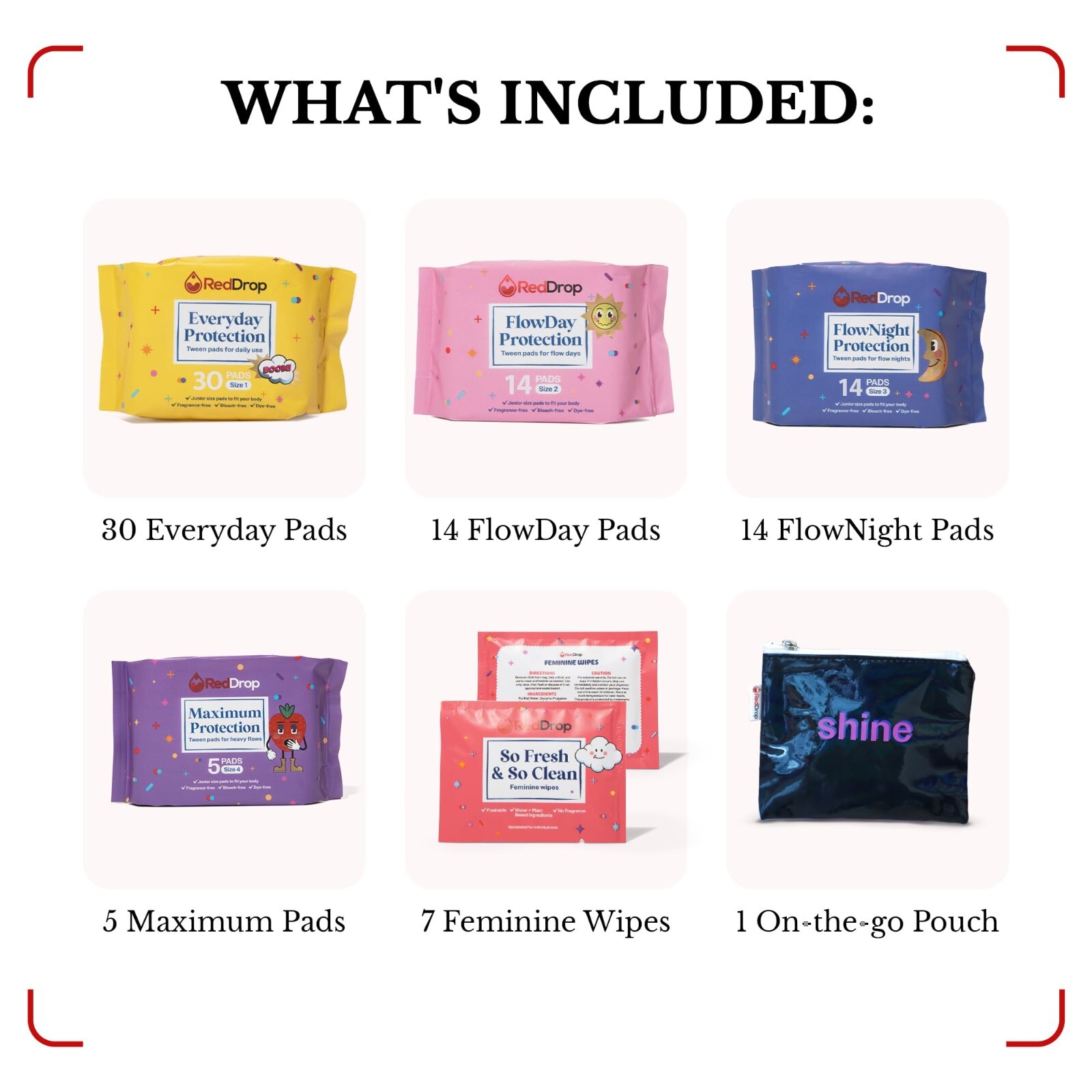 RedDrop 72 PC Period Kit for Tweens – Comfort Fit Feminine Pads Designed for …