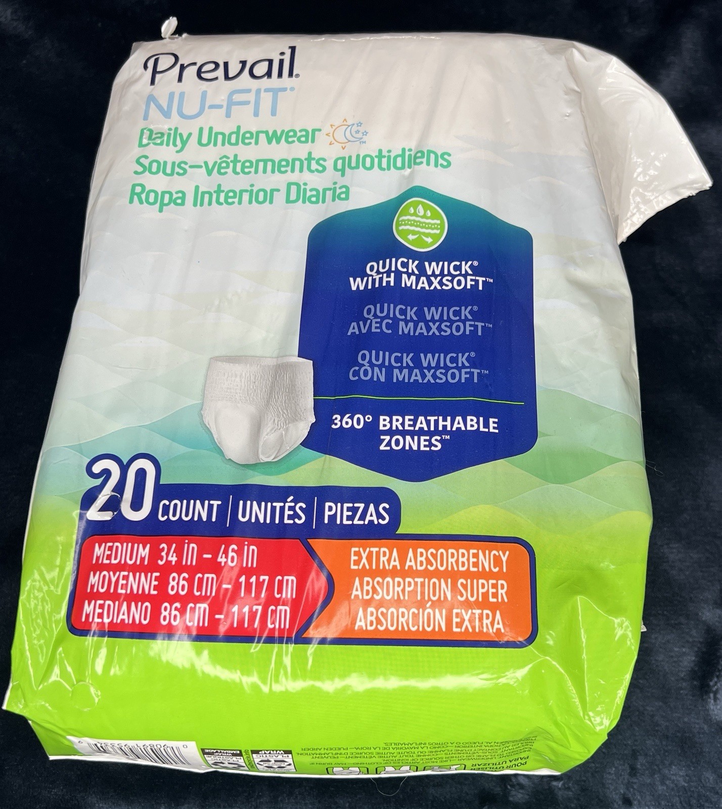 Prevail NU-FIT Daily Underwear Medium 34-46 in Extra Absorbency 20 Count White