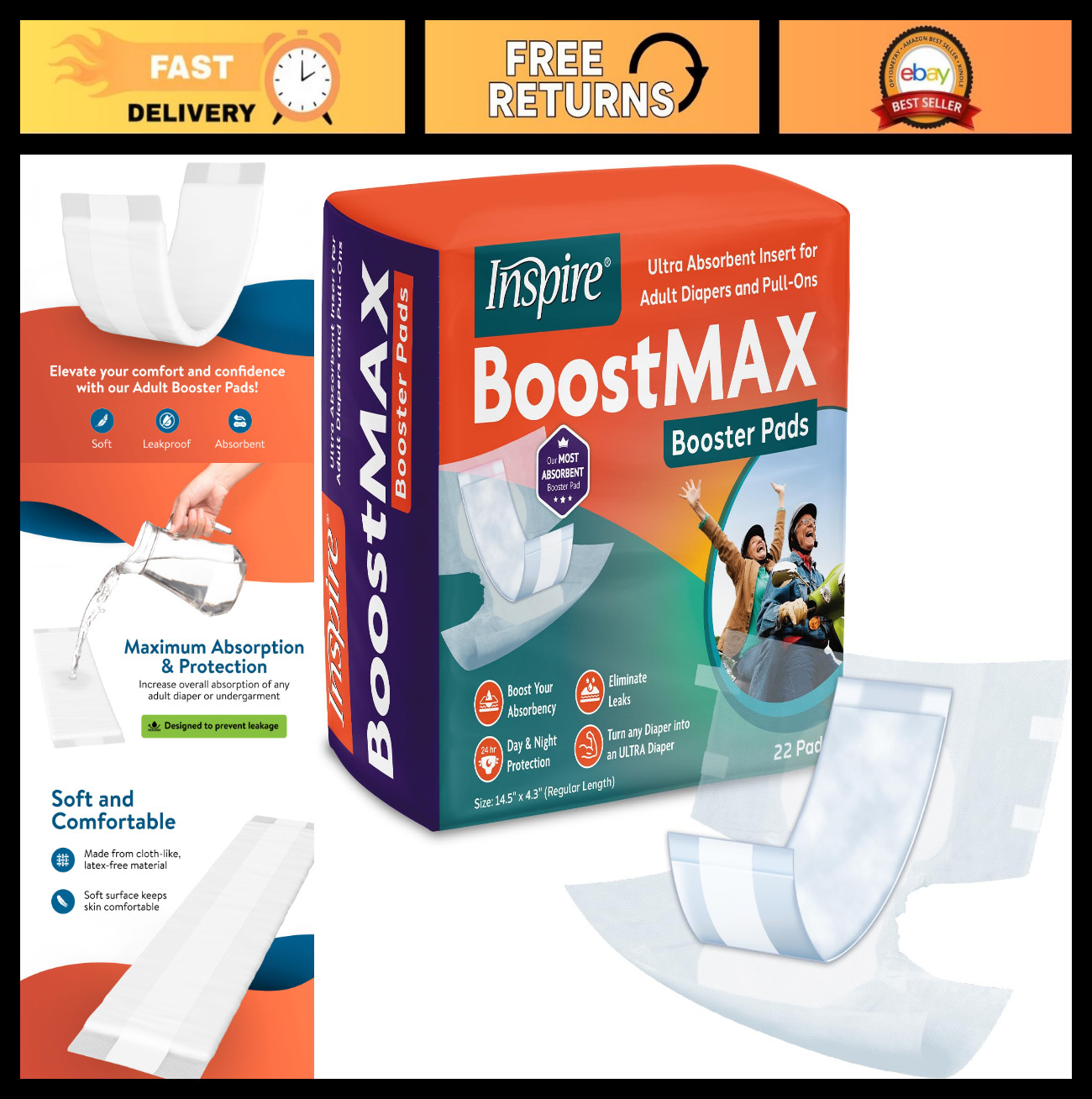 Super Absorbent Incontinence Booster Pads | 5+ Cups Absorption | Overnight Inser