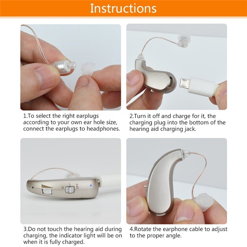 Digital Rechargeable Hearing Aid Noise Cancelling Behind-the-Ear Sound Amplifier