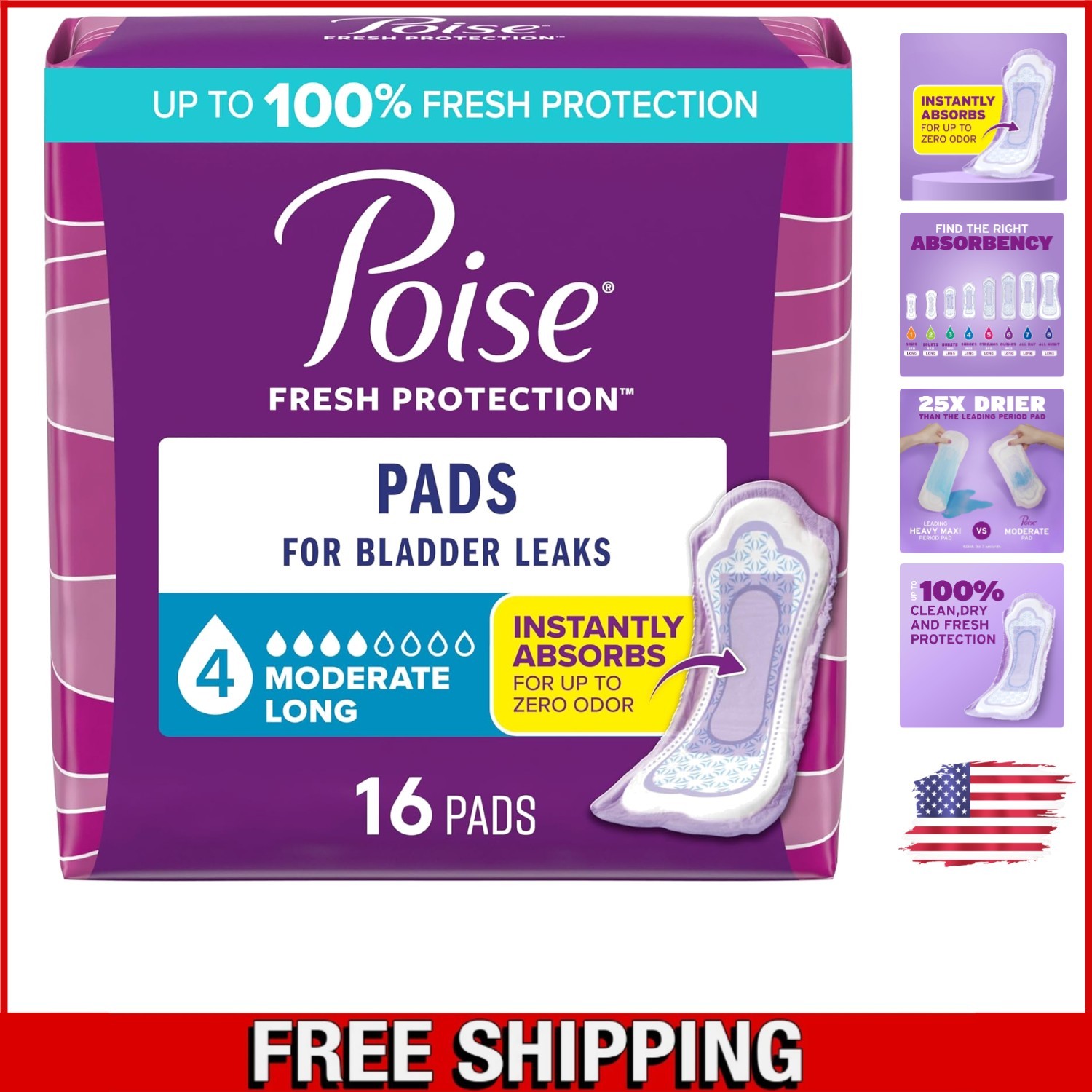 Disposable Incontinence & Postpartum Pads – 16 Count for All-Day Protection