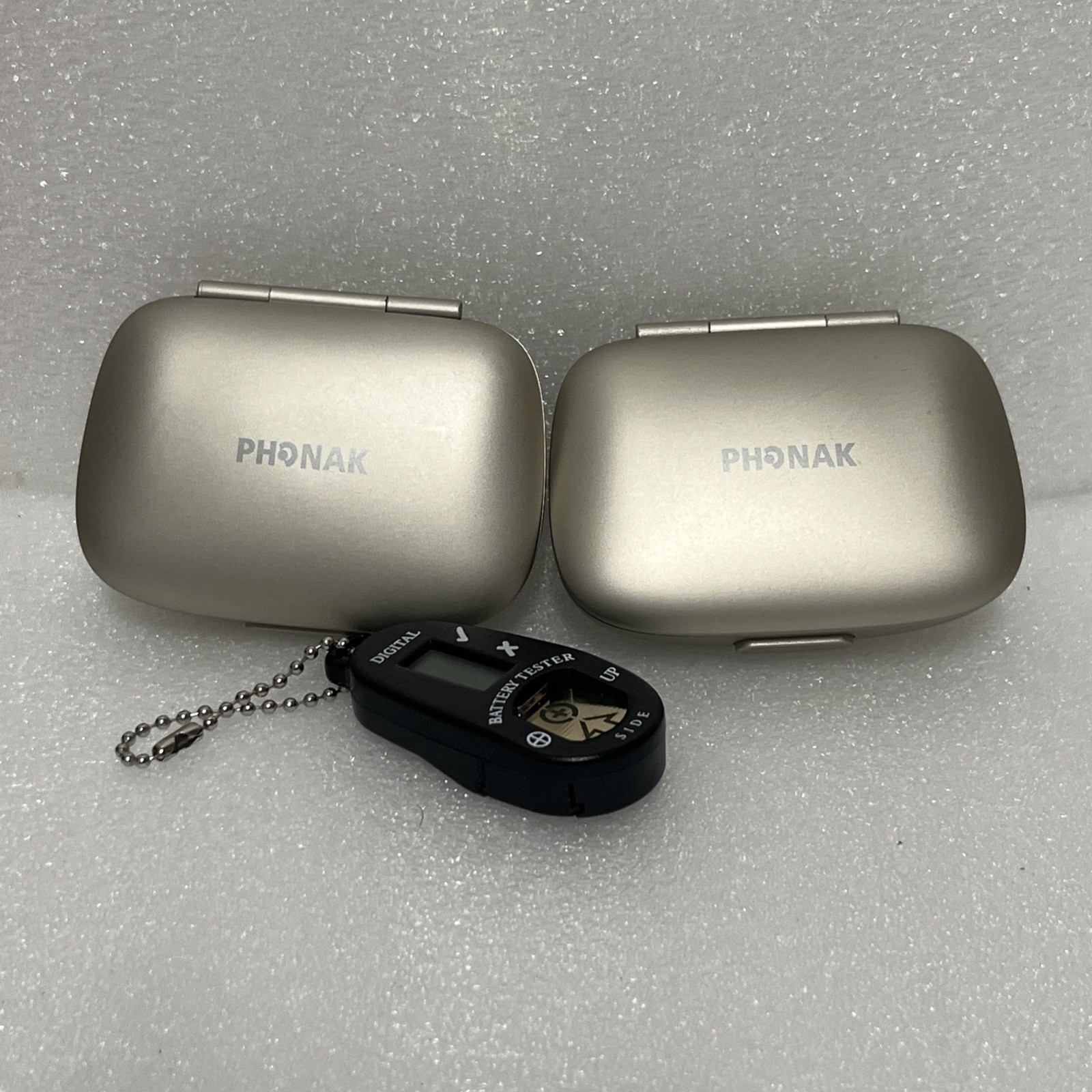 Lot Of 2 Phonak Hearing Aid Hard Case Cases With Battery Tester