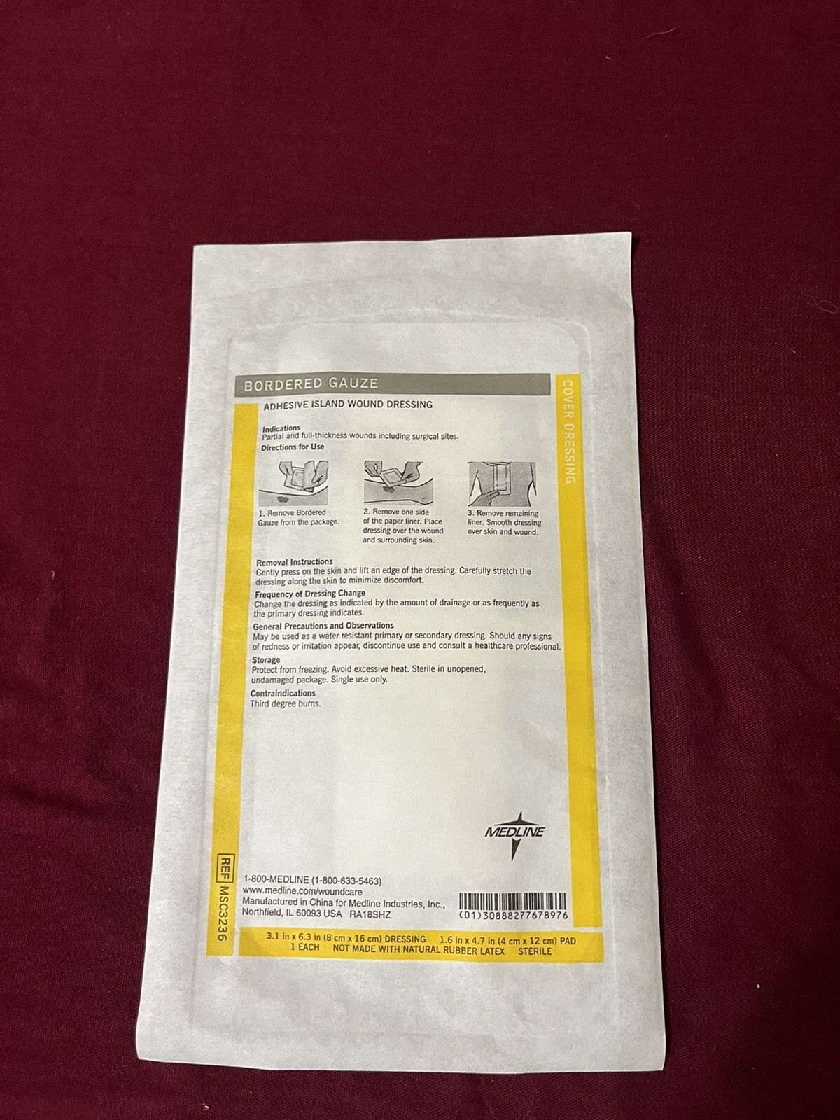 Medline Bordered Gauze Adhesive Island Wound Dressing 9 Pieces 3.1 in x 6.3 in