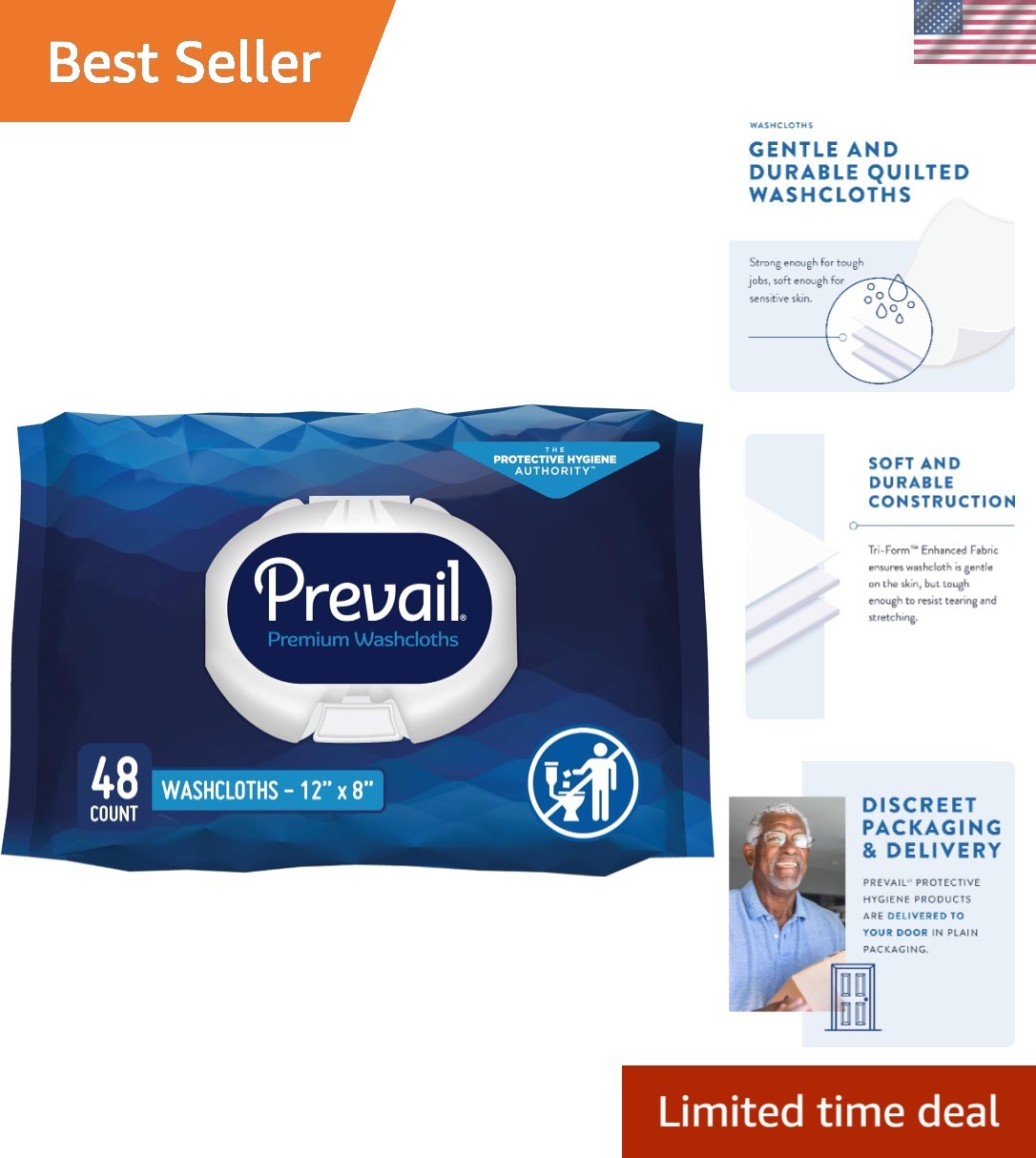 Gentle Moisturizing Adult Incontinence Wipes – 48 Count Soft Pack with Aloe Vera