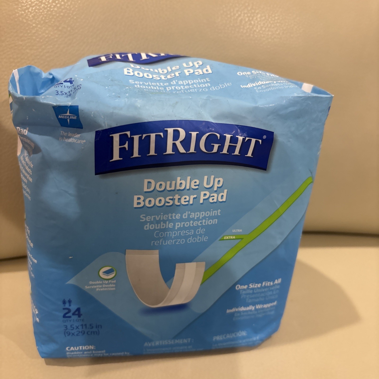 2 Pk ~ Medline Fitright Double Up Booster Pads 24 Liners Fit Right 3.5 X 11.5