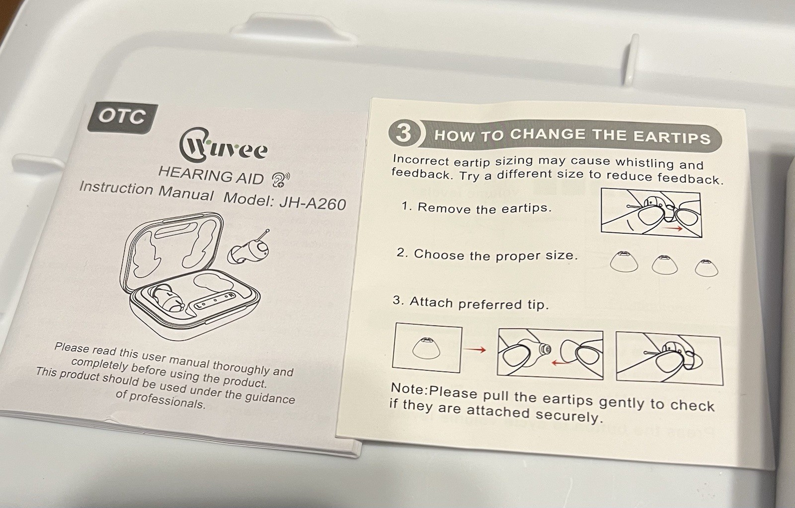 Wuvee JH-A260 Rechargeable Hearing Aid CIC Comfort Fits Both Ears
