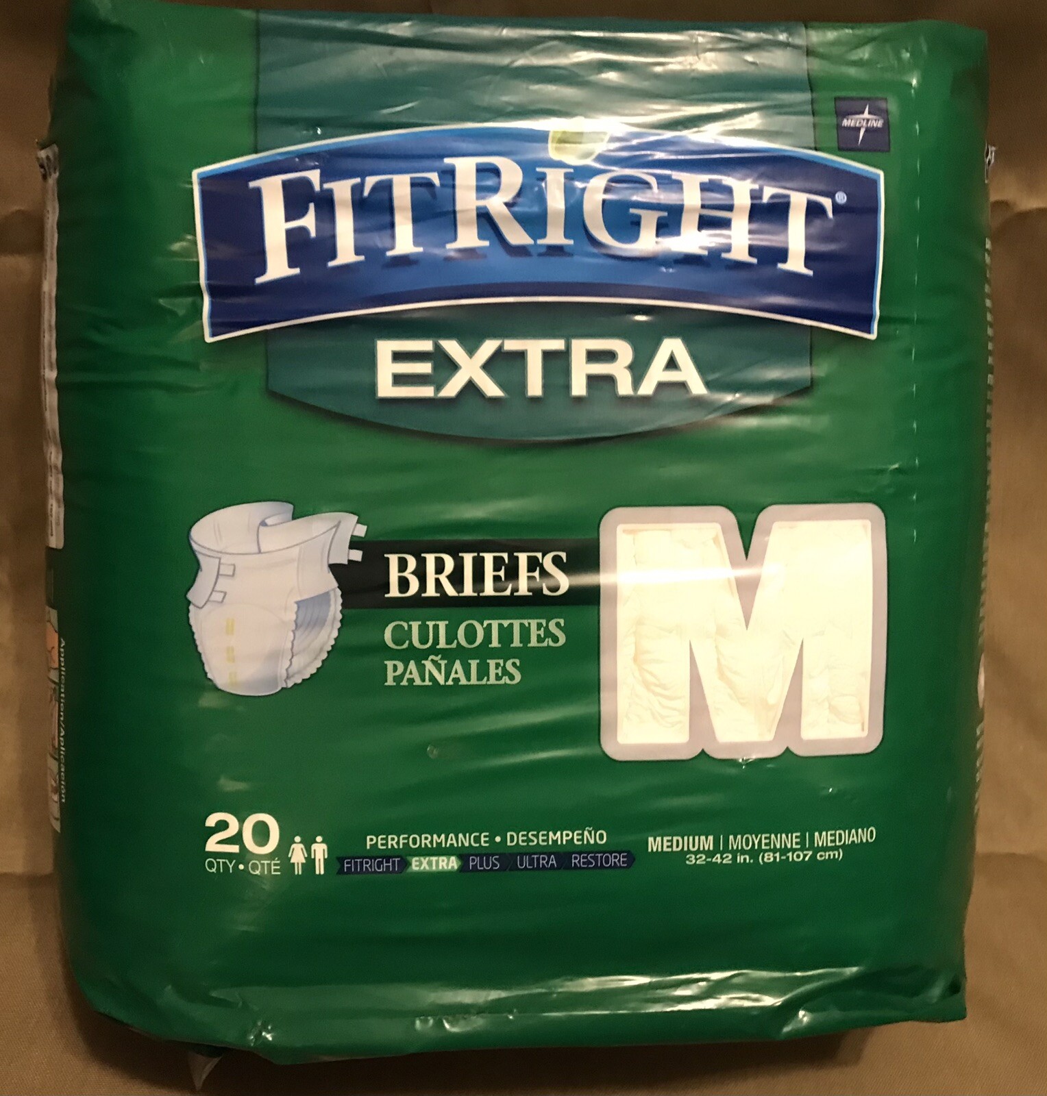 MEDLINE FIT RIGHT EXTRA Adult Briefs 32″-42″ Medium Opened Package 19 Briefs