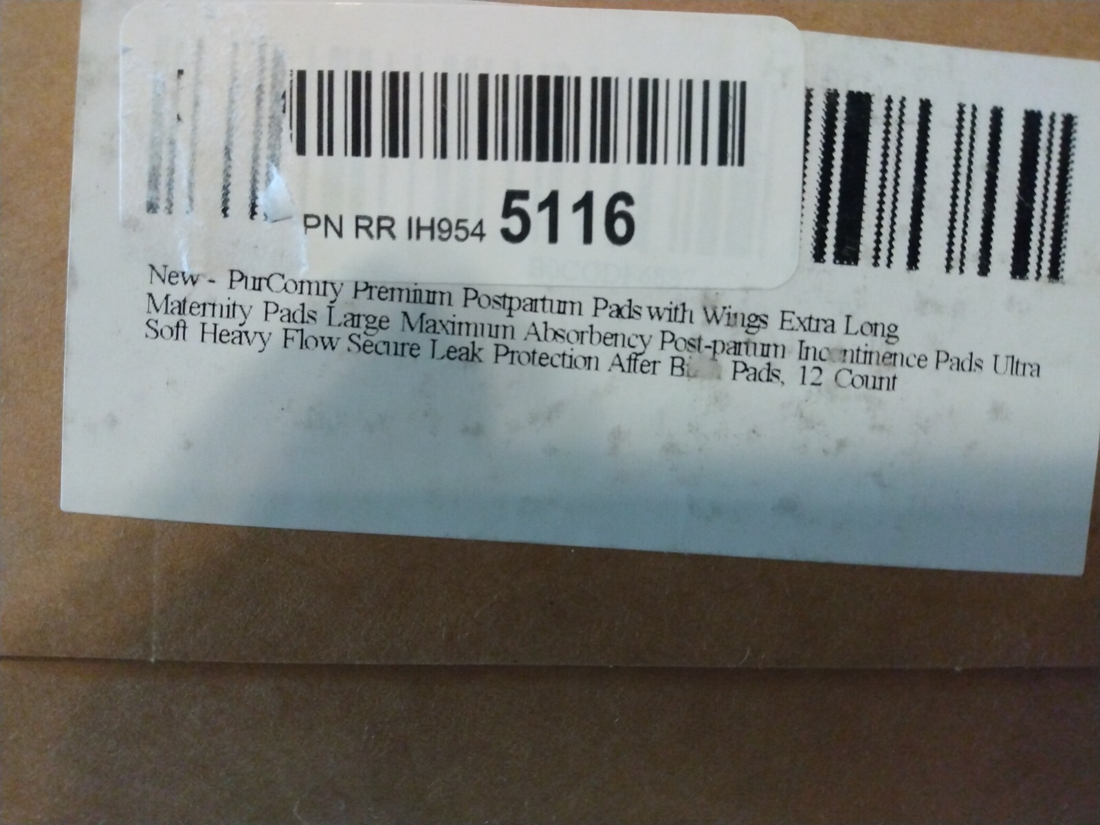 New unopened PurComfy Postpartum Secure catch Pads with wings Large 12 pads