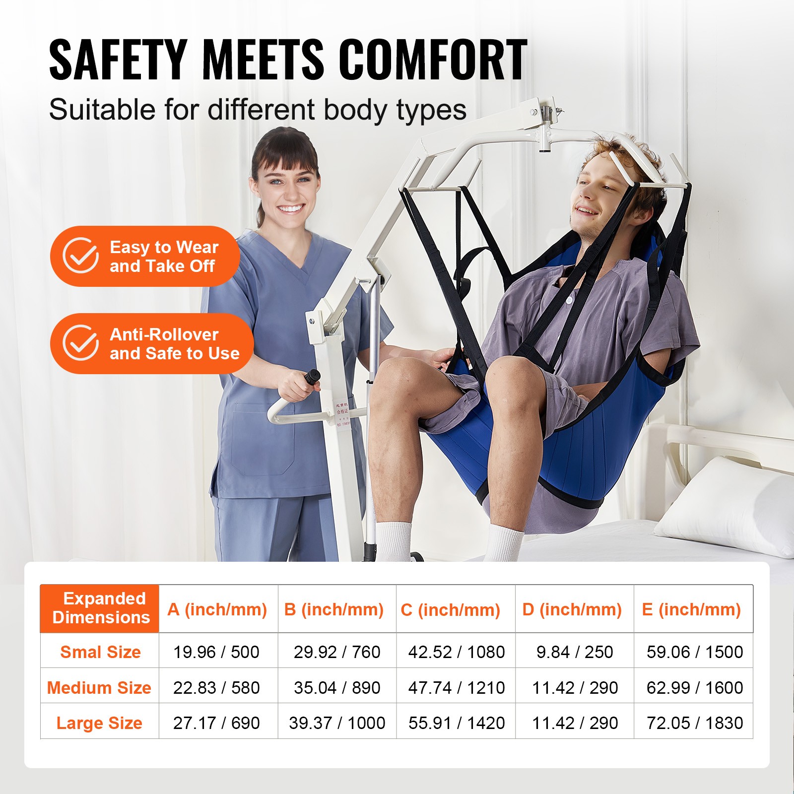 Patient Lift Sling with Head Support Small-Size U Shape Divided Leg Sling
