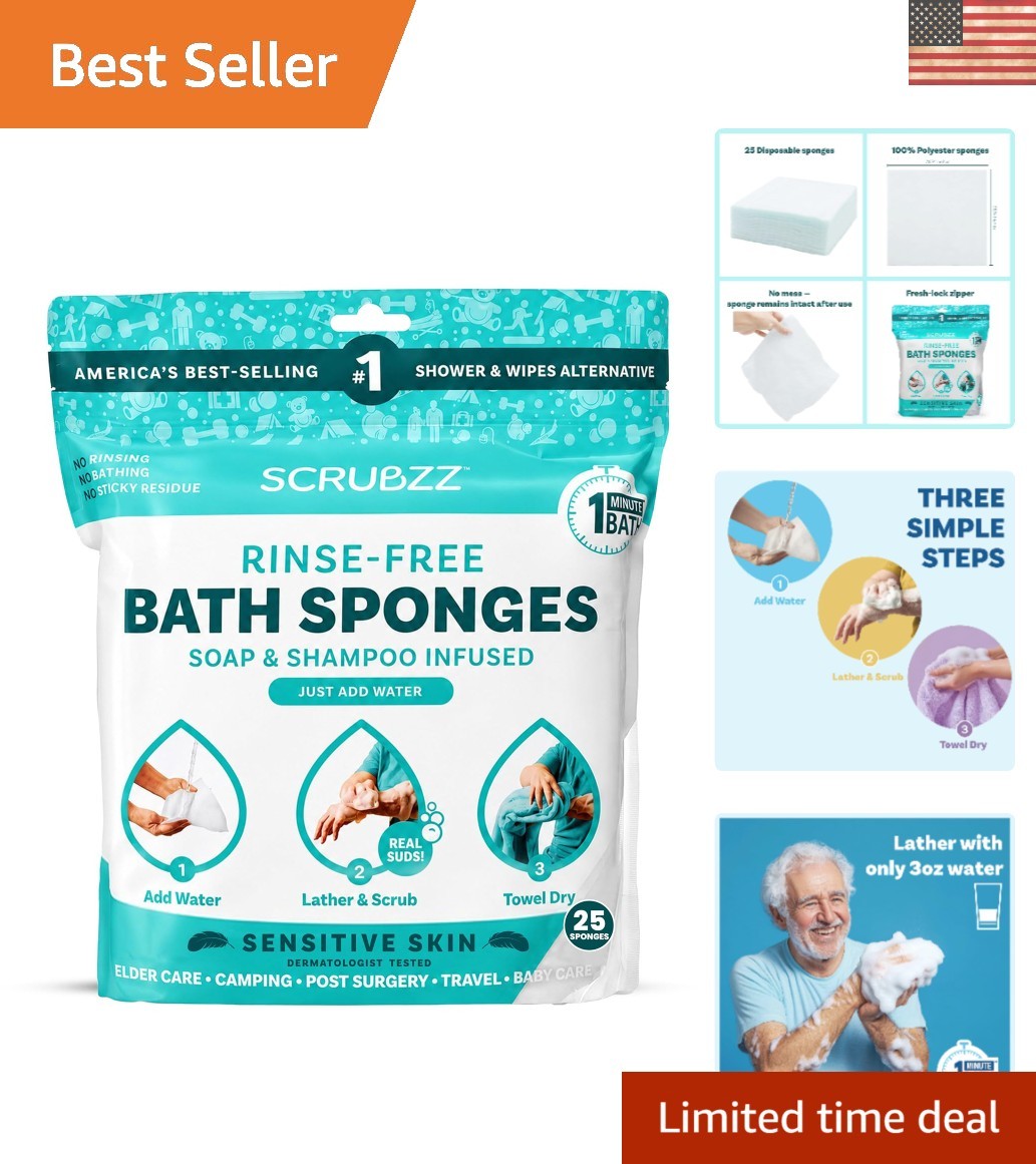 No Rinse Bathing Wipes for Sensitive Skin – 25 Count Disposable Hygiene Solution