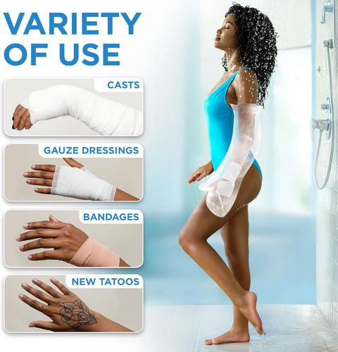 100% Waterproof Cast Covers for Shower Arm Adult – 2 Count (Pack of 1), Clear