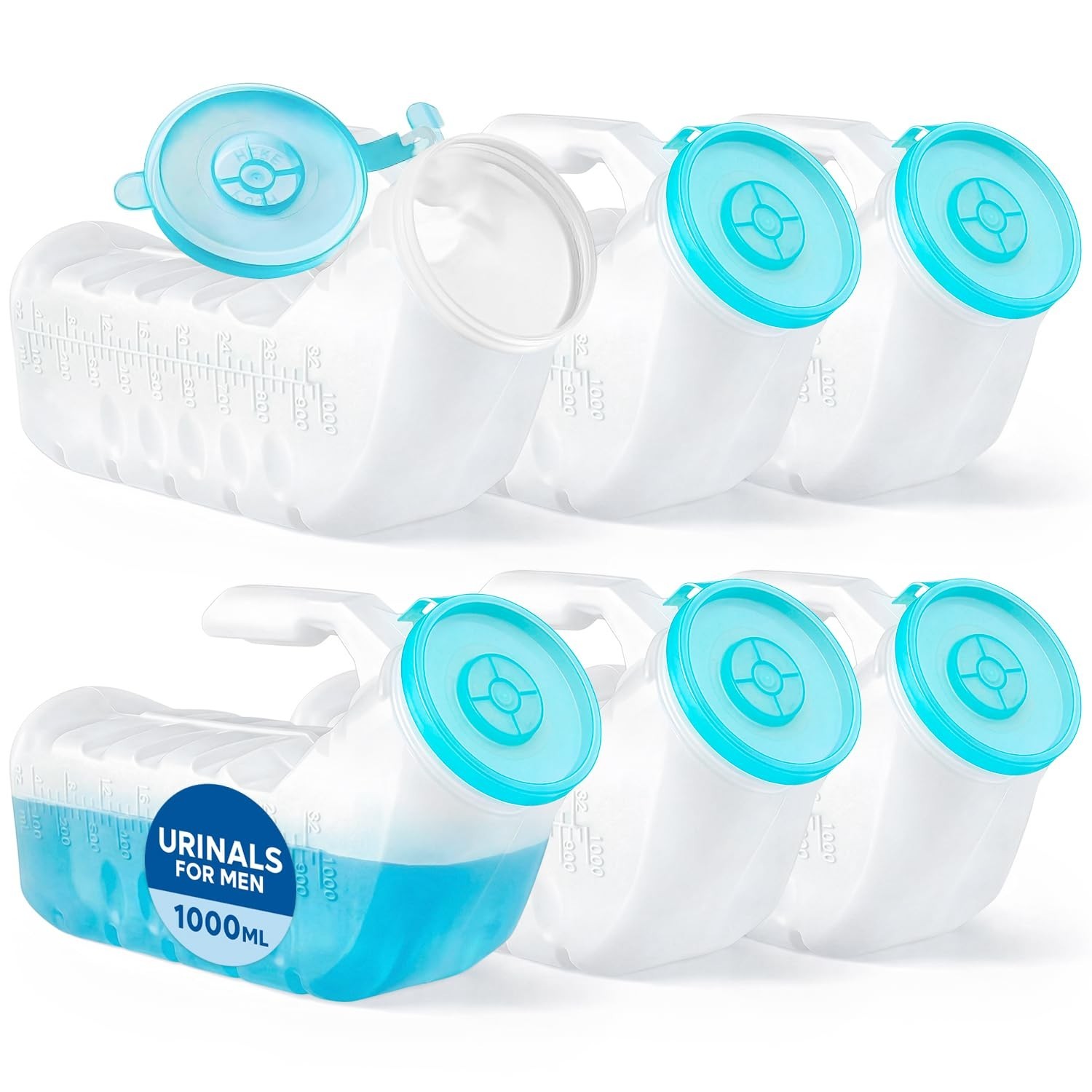 Portable Glow-in-the-Dark Urinals for Men – 6 Pack Reusable Pee Bottles, 32oz