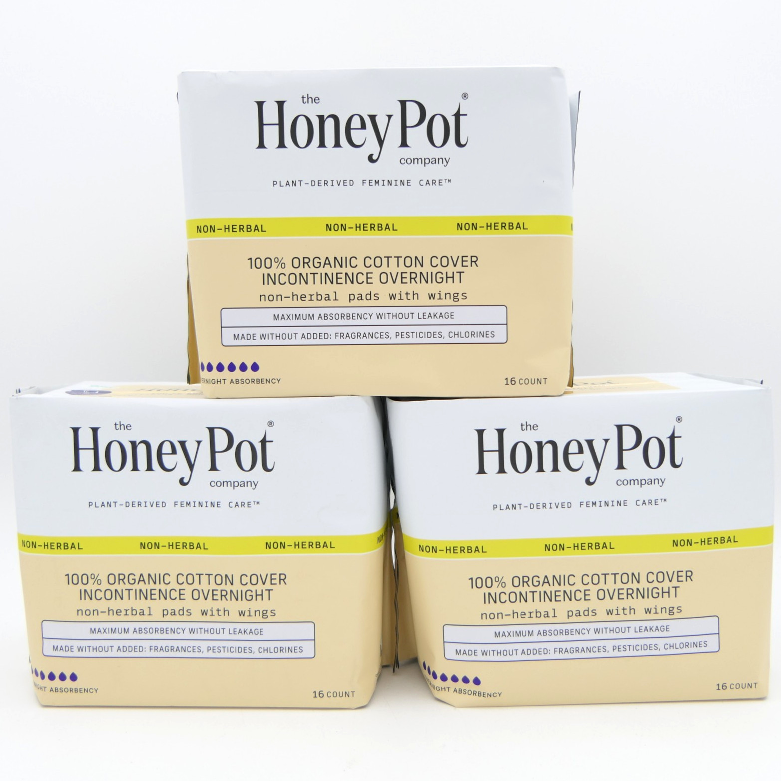 The Honey Pot Co Organic Cotton Cover Incontinence Ovenight Pads w/ Wings 3 Pks