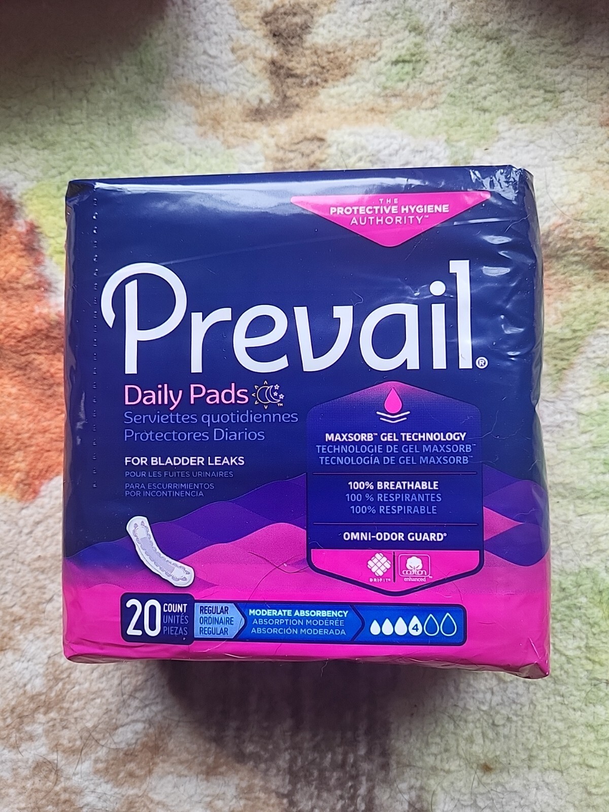 Lot of 5 Packs Prevail Daily Incontinent Pads Regular Moderate Absorb