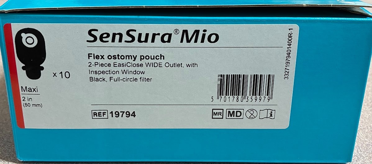 Coloplast 19794 2-piece Flex Ostomy Pouch Black, Full-circle filter 2” – 10/Box