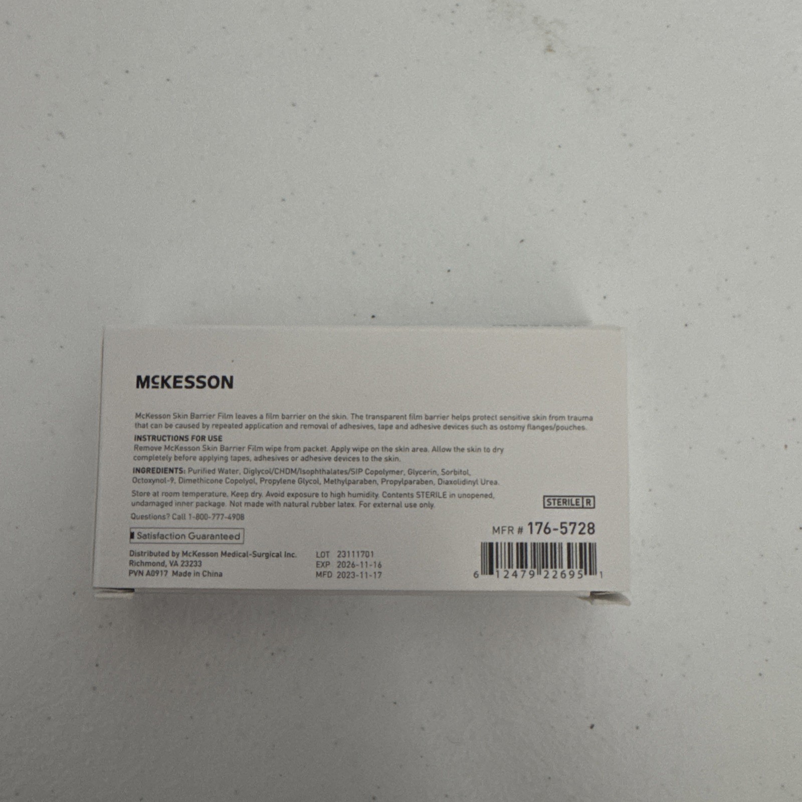 McKesson 176-5728 No Sting Skin Barrier Wipes 2.4 X 2.4 Inch 25 Ct