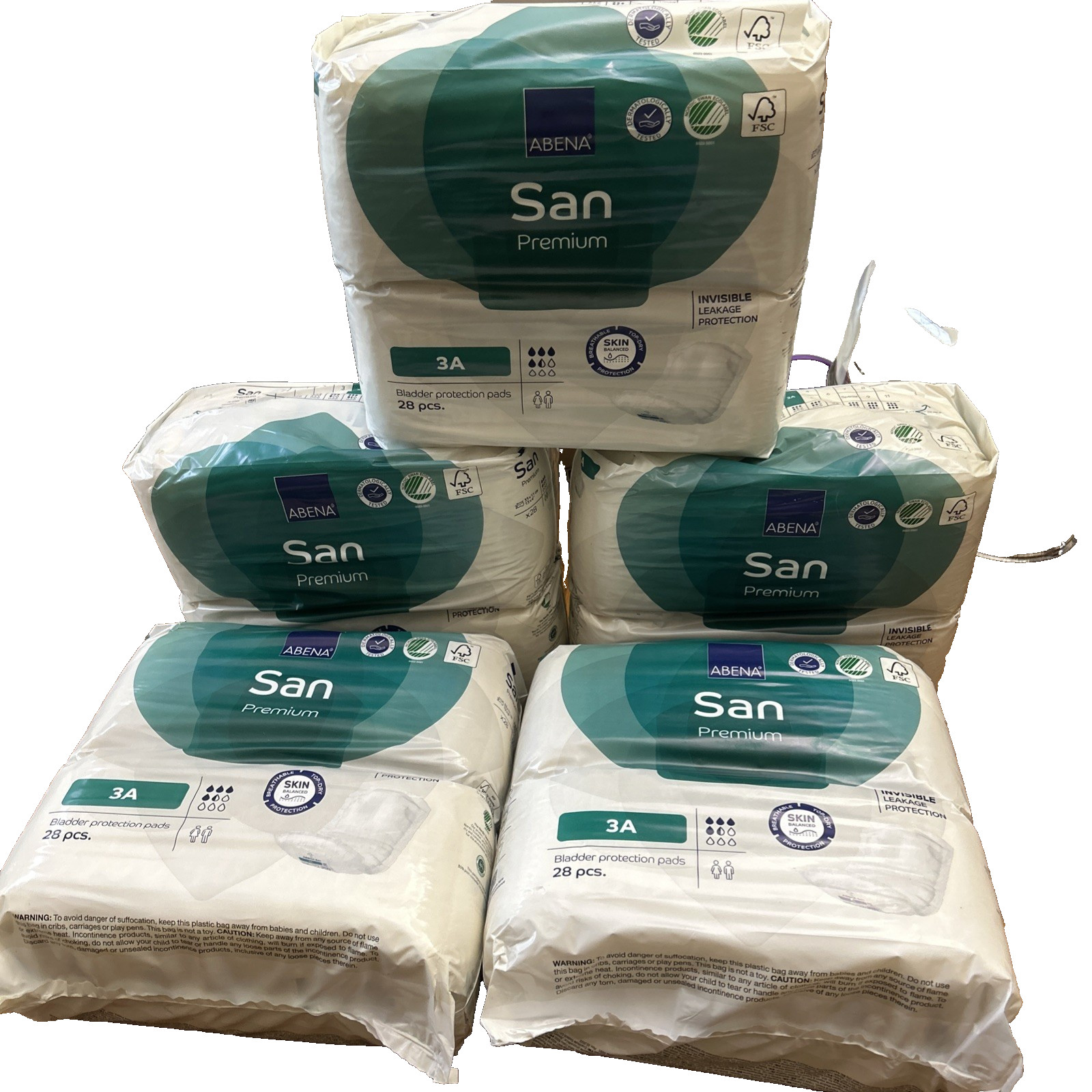5 Pkgs Abena San Premium Incontinence Pads 3A 140 Total Pads New