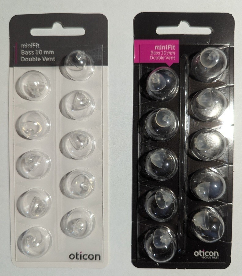 Oticon miniFit Bass 10mm Double Vent Replacement Domes – 10 Pack – Factory Seale