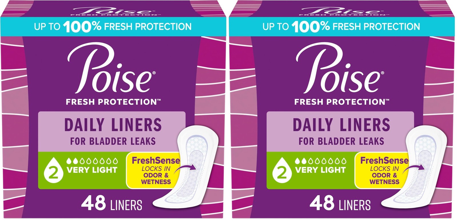 Poise Panty Liners, Very Light Regular Length (Pack of 2),