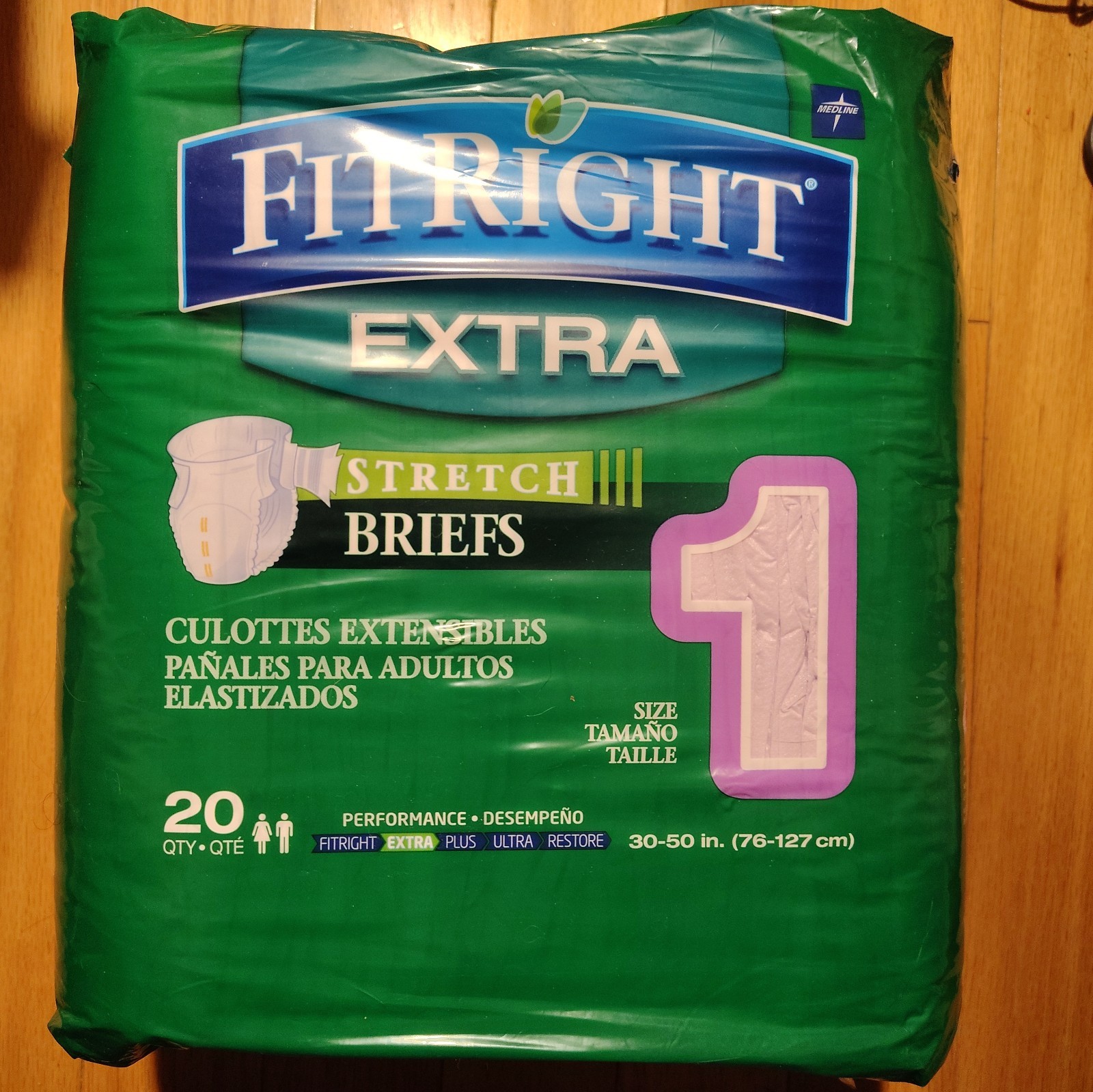 Medline FitRight OptiFit Extra Incontinence Stretch Briefs 20 Ct Size 1 Medium