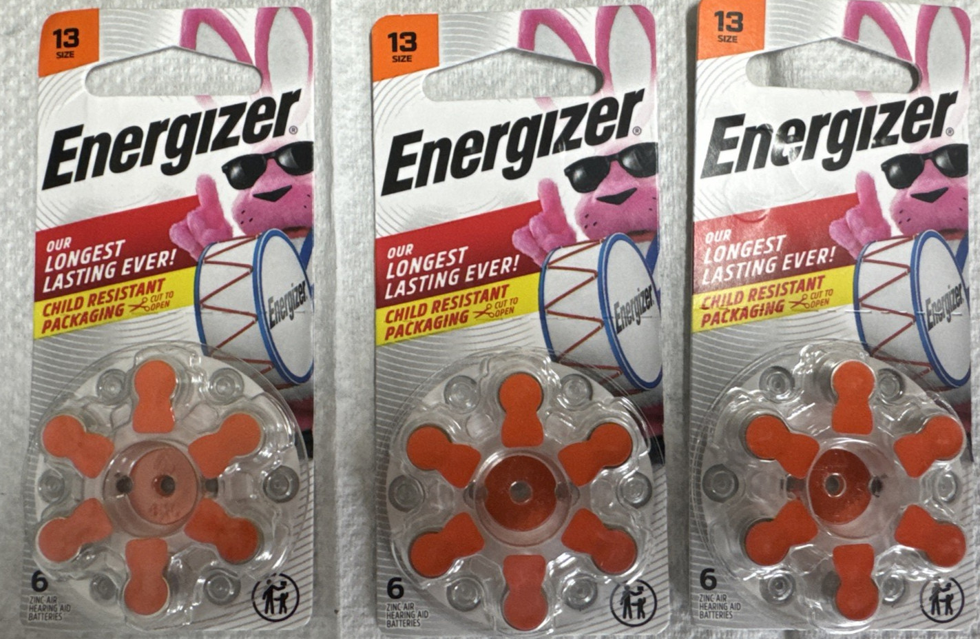 3 Packs of 6 Energizer Hearing Aid Batteries Zinc Size 13 Orange Exp:02/2029