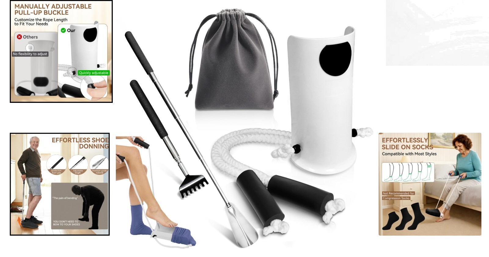 Comprehensive Sock Aid Device for Seniors – Includes Shoe Horn & Back Scratcher