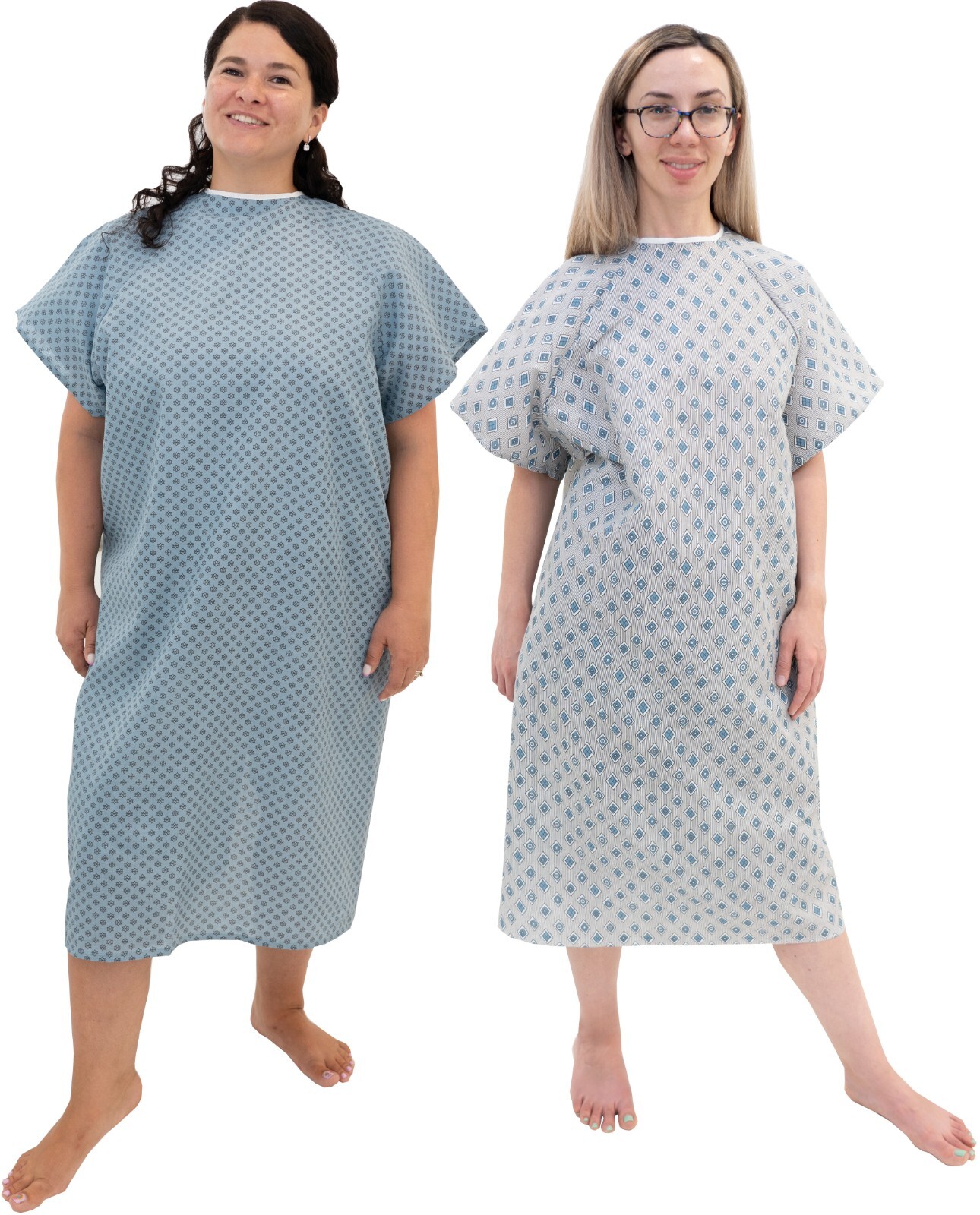 2 Pack – Unisex Hospital Gowns (Blue and White) – Patient Gown