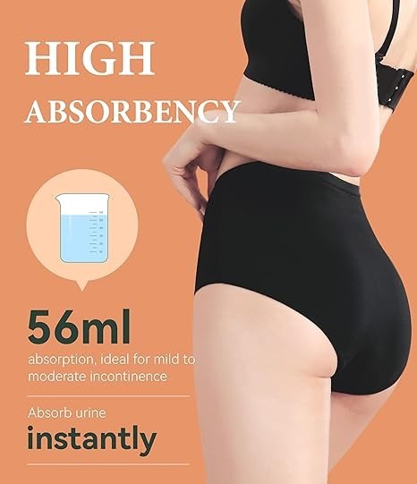 Washable Urinary Incontinence Potective Underwear for Women Leak Proof Black M
