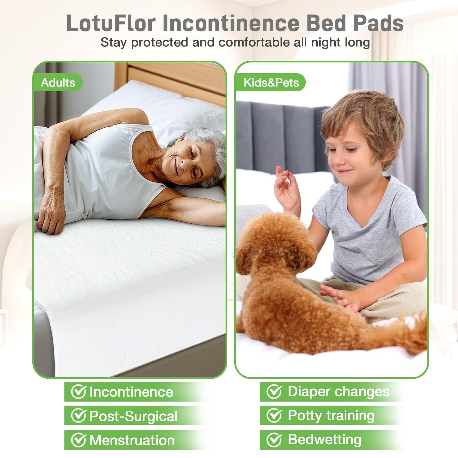 Bed Pads Washable Waterproof Incontinence Adults Reusable Tuckable 36×54 White