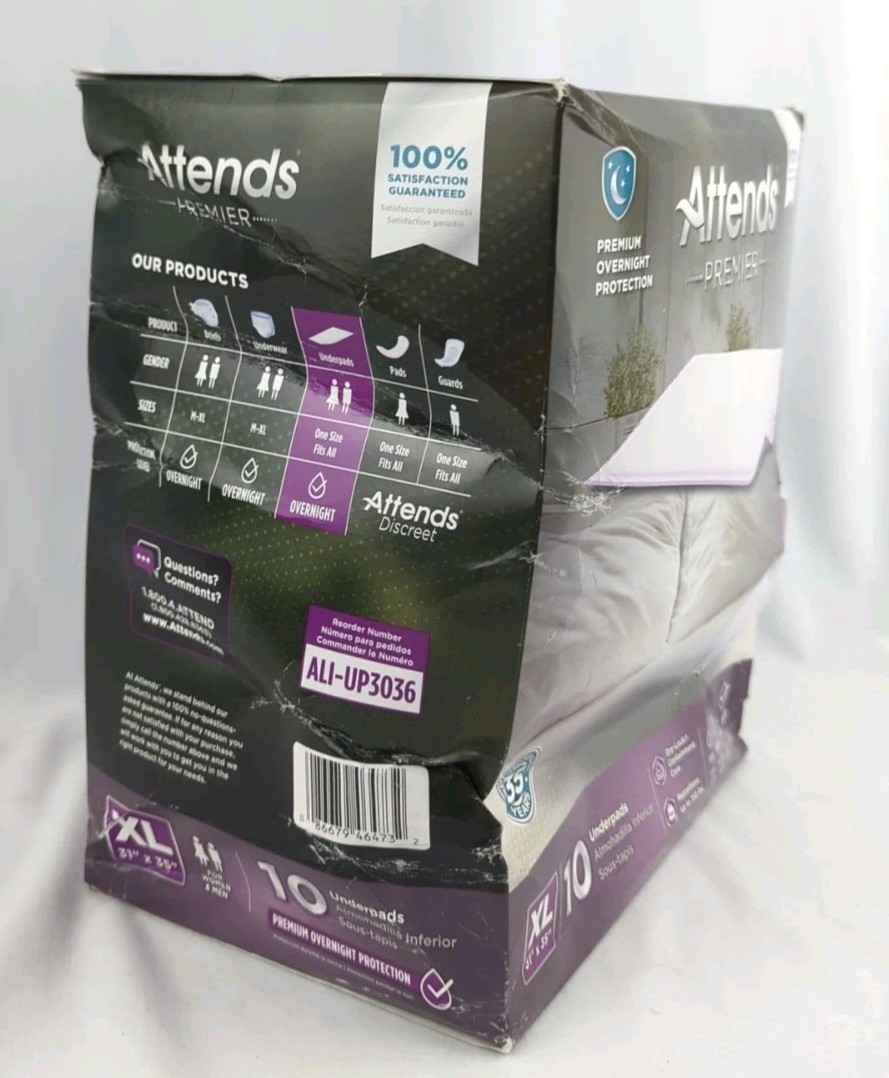 Attends Premier Underpad Heavy Absorbency 30 X 36 Inch 10 Ct Damaged Box