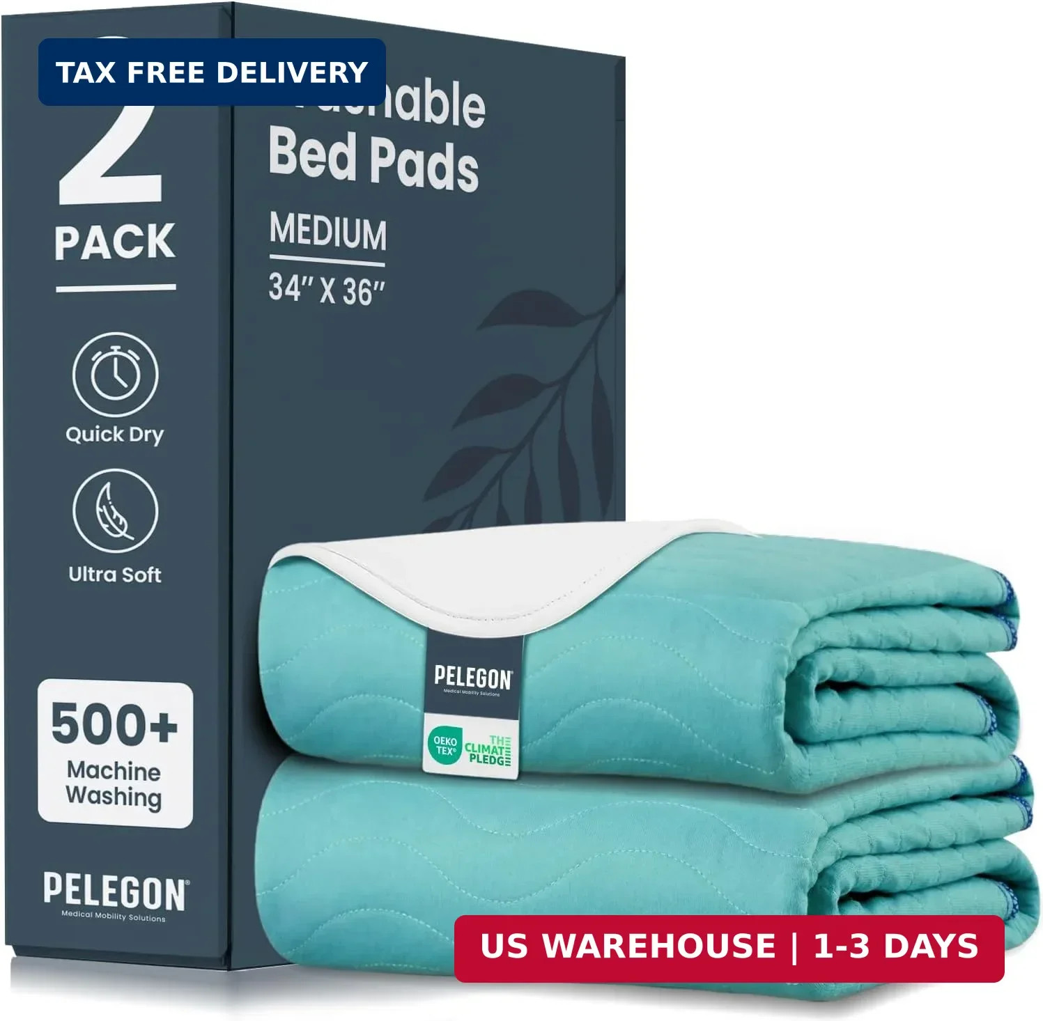 Bed Pads Washable Waterproof 34″ x 36″ (Pack of 2) – Incontinence Bed Pads for A