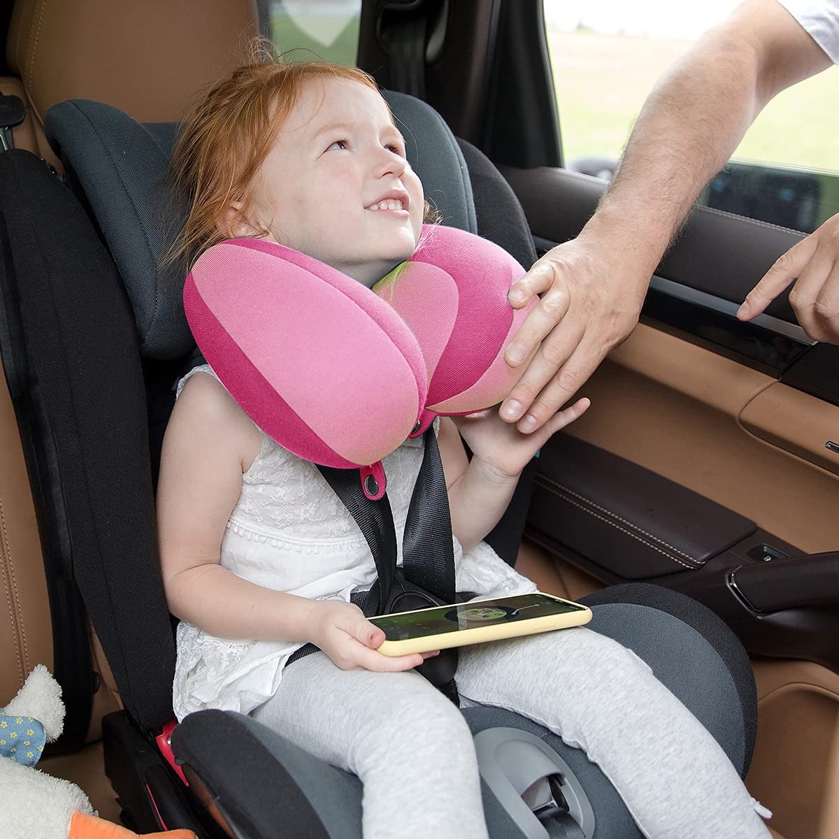INFANZIA Kids Chin Supporting Travel Neck Pillow, Helps Child-Size, Pink