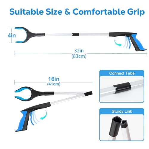 Grabber Reacher Tool – 32” Extra Long Foldable Gripper and Blue+orange 2p