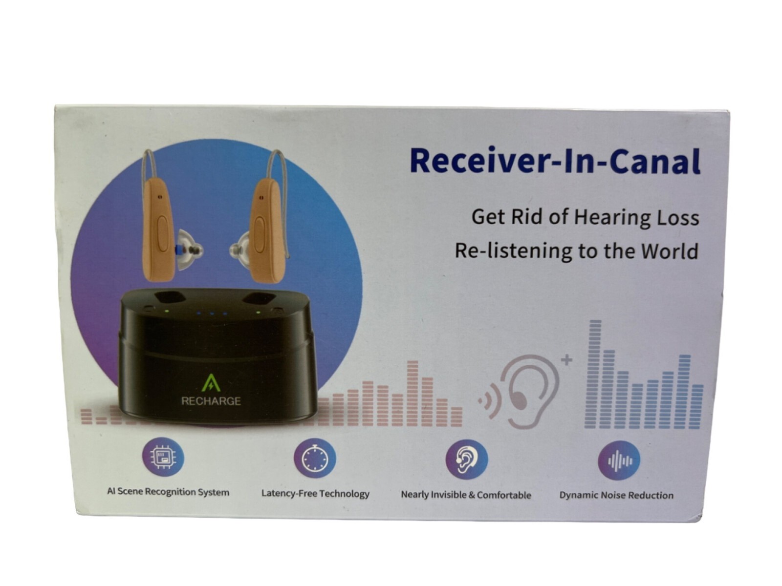 Aimsumy M2219 Beige Rechargeable Noise Cancelling RIC Hearing Aids for Adults