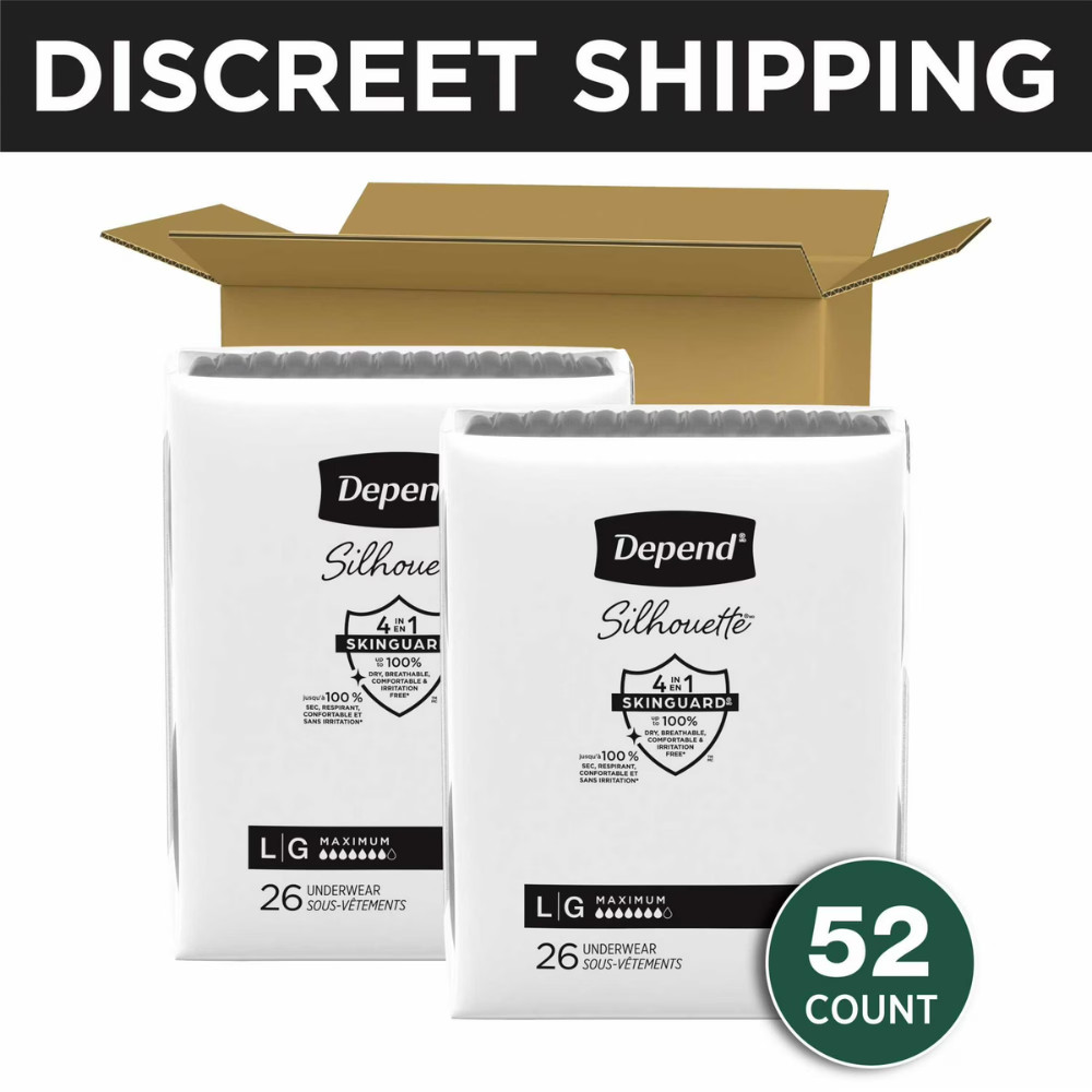 Depend Silhouette Incontinence Underwear for Women, Postpartum, Large, 52 Count
