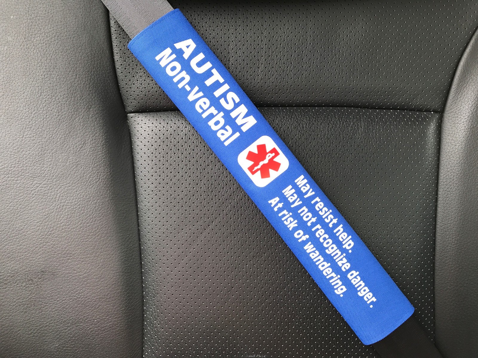 Autism Non-verbal Medical Alert Seat Belt Safety Cover ICE Alert
